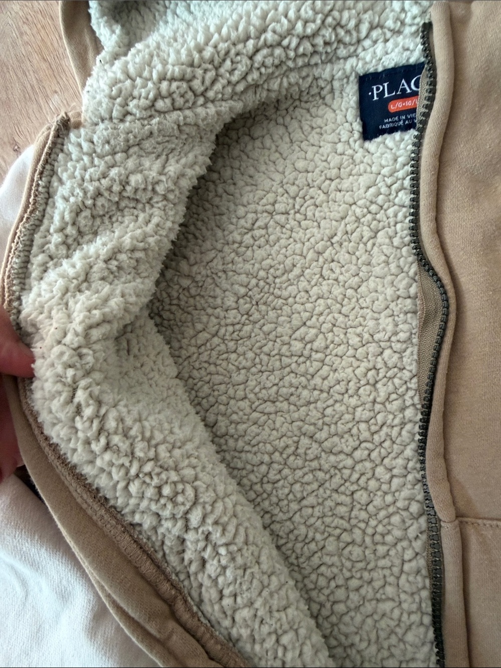 The Children's Place Sherpa-Lined Zip Hoodie in Tan & Cream size large 10/12 - Picture 3 of 6
